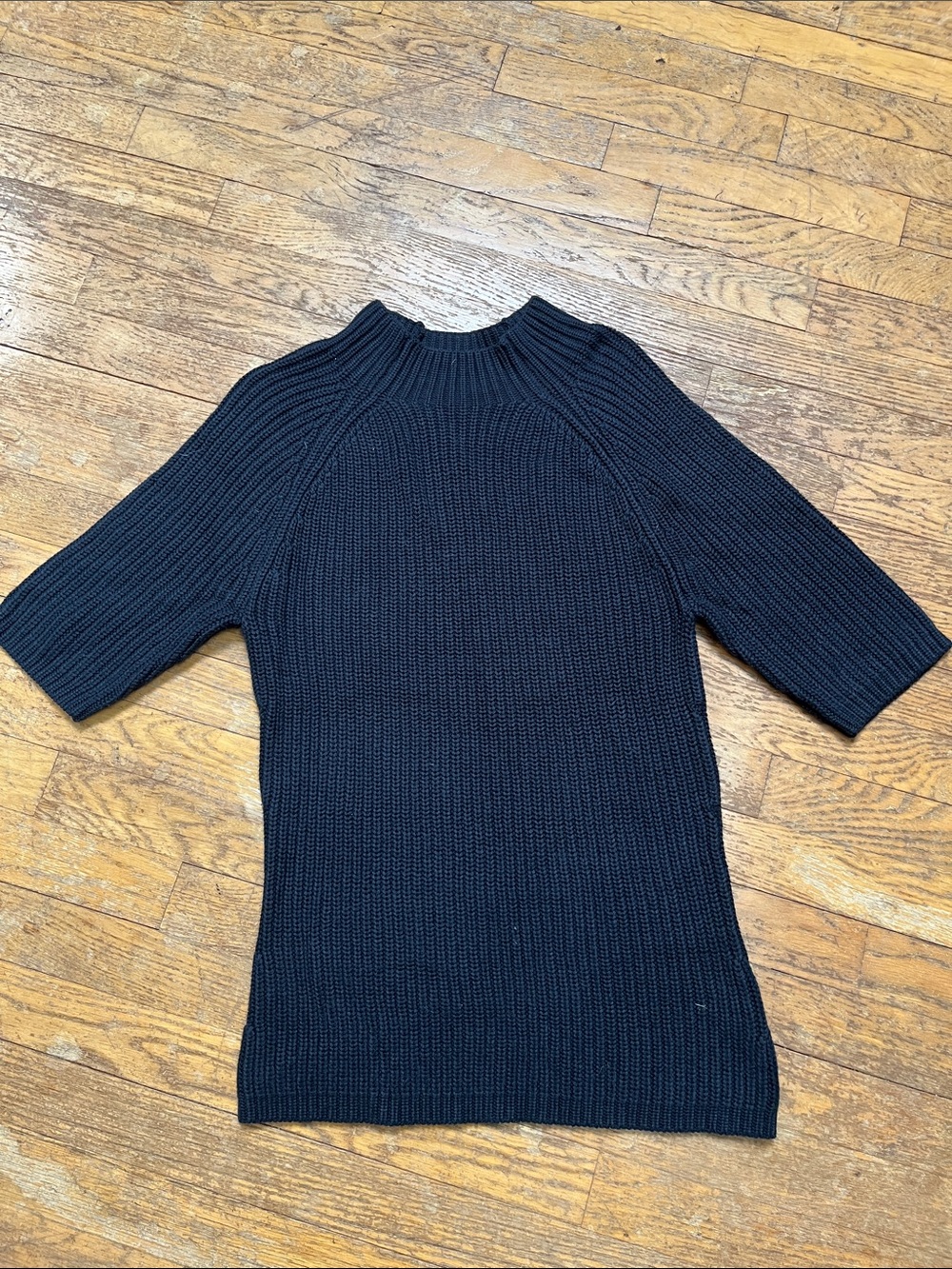 Michael by Michael Kors Mock Neck Ribbed Short-Sleeve knit Sweater - Black
